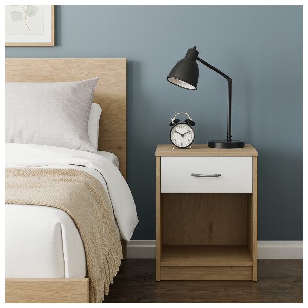 HTI-Living Nina Weiß Artisaneiche Nachtschrank mit 1 Schublade