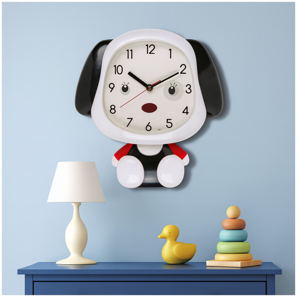 Wanduhr f Kinder, Hund, mit bewegl Augen & Körper